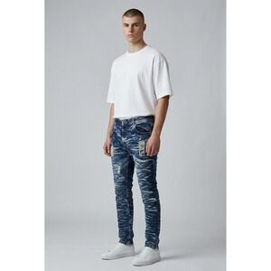 Evolution in Design Men Distressed Jeans 42x36 Blue Denim heavy Rips Faded Wash